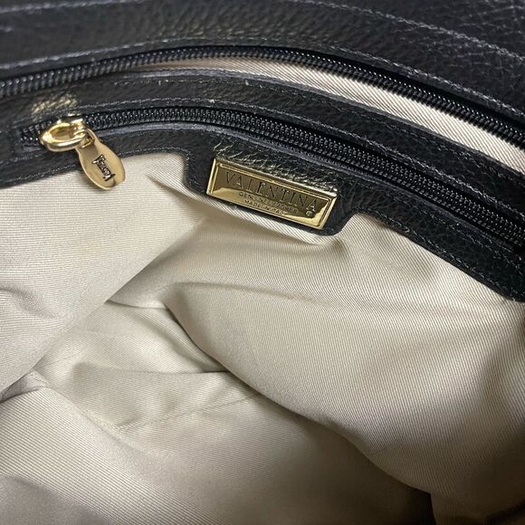 Valentina leather Black and Tan shoulder /Crossbody Bag gold tone hardwares. - Picture 8 of 12